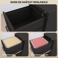 HOMCOM Dulap de Birou cu 3 Sertare și Bară Reglabilă, Sertar de Birou pentru Documente, 36,5x46,2x99 cm, Negru(m-4)