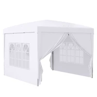 Outsunny Paviljoen, Partytent, 4 afneembare zijwanden, 2 ramen, metalen frame, 2,95 x 2,95 m, Wit(m-1)