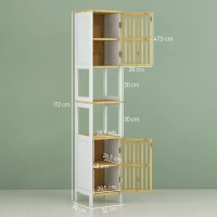 HOMCOM Coluna de Casa de Banho com 2 Estantes Abertos 2 Armários com Portas de Ripas e Prateleiras Ajustáveis 32x30x172 cm Branco(m-3)