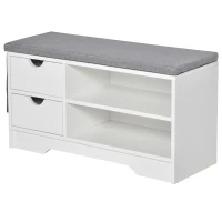 HOMCOM Banco Sapateira com 2 Prateleiras Bolso Almofada Amovível e 2 Gavetas para 4 Pares de Sapatos 80,5x30,5x43,5 cm Branco e Cinza(m-11)
