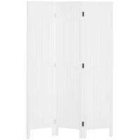 HOMCOM Biombo 3 Painéis Separador de Ambientes Dobrável 120x1,8x170 cm Painel de Privacidade Estilo Rústico Branco(m-10)