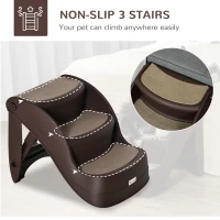 PawHut Foldable Pet Stairs Portable Dog Steps 3-Step Design with Non-slip Mats for High Beds, Sofas, 49 x 38 x 38 cm, Brown(m-4)