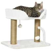 PawHut 42cm Indoor Cat Tree, with Toy Balls, Jute Scratching Post - White(m-1)