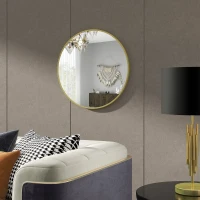 HOMCOM Espelho Casa de Banho Redondo Ø70 cm Espelho de Parede com Estrutura de Alumínio e Gancho para Sala Entrada Corredor Dourado(m-8)