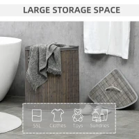HOMCOM Bamboo Laundry Basket with Lid, 55 Litres Laundry Hamper with Removable Washable Lining,  Corner Washing Baskets, 38 x 38 x 57cm, Grey(m-4)