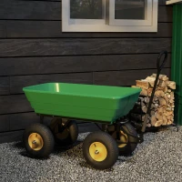 Carucior de Gradina Outsunny 75L din Otel si PP cu Cuva Rabatabila si Maner de Transport, 109x52x94 cm, Verde(m-9)