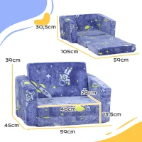 AIYAPLAY Poltrona para Crianças Dobrável e Reclinável Sofá para Crianças Estofado em Tecido Luminoso com Desenho Espacial Azul(m-3)