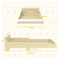 AIYAPLAY Pat Rectangular pentru Copii 3-10 Ani cu Structură din Lemn și Bariere de Protecție, 194,8x103x60,5 cm, Alb(m-3)