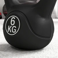HOMCOM Kettlebell de 6 kg pentru Sport și Fitness cu Bază Plată și Mâner, Greutate din Plastic, 20x13x22 cm, Negru(m-8)