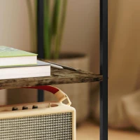 HOMCOM 2-delige Bijzettafelset met Glasplaat, 3-Niveaus Ontwerp, Metalen Frame, voor Woonkamer, Slaapkamer, Bruin(m-9)