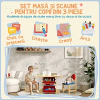 AIYAPLAY Set Masă și Scaune pentru Copii 3-7 Ani, cu 2 Scaune și 4 Compartimente de Depozitare, 77x57x50 cm, Lemn Natural(m-5)
