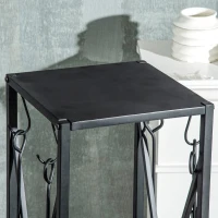 Outsunny Suporte para Lenha Estante para Lenha Lenheiro de Exterior com Ganchos Pá Escova Atiçador e Tenaz Carga 60 kg 34x34x111 cm Preto(m-8)