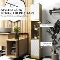 HOMCOM Dulap Înalt de Baie Spațios, Mobilier de Baie cu 2 Dulapuri și Rafturi Reglabile, 30x24x170 cm, Lemn Natural(m-4)