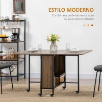 HOMCOM Mesa de Cozinha Dobrável Mesa de Refeição Dobrável com Rodas Laterais Abatíveis e Prateleira Mesa Dobrável para Sala de Jantar 130x80x74 cm Marrom(m-4)