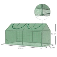 Outsunny Invernadero de Exterior 120x60x60 cm Invernadero de Jardín con 2 Ventanas Enrollables Cubierta de PE 140g/㎡ y Marco de Acero Impermeable Anti-UV para Cultivo de Plantas Verduras Verde(m-3)