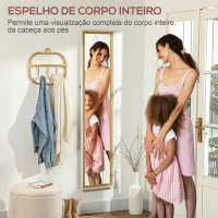 HOMCOM Espelho de Pé 37x157 cm Espelho de Corpo Inteiro com Estrutura de MDF e Suporte Branco e Madeira Escura(m-4)
