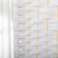 HOMCOM Biombo Separador de Ambientes de 3 Painéis 120x170 cm Divisória de Ambientes Dobrável com Corda de Papel e Estrutura de Madeira Branco(m-9)