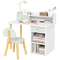 Mesa Infantil 3 En 1 LIFEZEAL Con Silla | Pizarra Blanca Y Negra, Almacenamiento, Madera Blanco