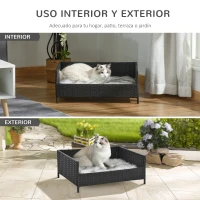 PawHut Sofá Cama para Perros de Ratán Cama Elevada Rectangular para Mascotas Gatos con Cojín Suave y Lavable para Hogar Interior 61x46x24,5 cm Negro(m-7)