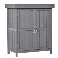 Outsunny Geräteschrank, Doppeltür, Klappdeckel, 2 Regalfächer, wetterfest, Naturholz, grau, 74 x 43 x 88cm
