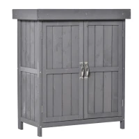 Outsunny Geräteschrank, Doppeltür, Klappdeckel, 2 Regalfächer, wetterfest, Naturholz, grau, 74 x 43 x 88cm(m-1)