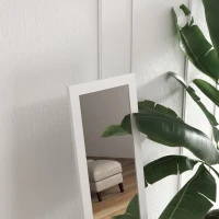 HOMCOM Oglindă cu Ramă din MDF, Picioare și Cârlige pentru Utilizare pe Podea sau pe Perete, 37x40x155 cm, Alb(m-8)