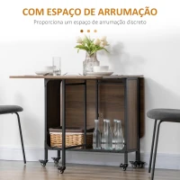 HOMCOM Mesa de Cozinha Dobrável Mesa de Refeição Dobrável com Rodas Laterais Abatíveis e Prateleira Mesa Dobrável para Sala de Jantar 130x80x74 cm Marrom(m-6)