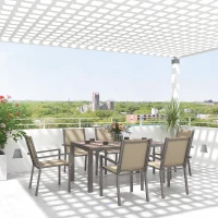 Outsunny Seven-Piece Garden Dining Set, with Plastic Wood-Top Table - Brown(m-10)
