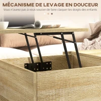 HOMCOM Table basse avec plateau relevable table de salon avec 2 grands tiroirs cadre en acier 106 x 56,3 x 48 cm naturel(m-6)
