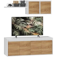 HOMCOM Set Mobilier TV și Dulap Suspendat cu 7 Rafturi și Raft Deschis, Mobilier pentru TV din PAL, 120x41x43,3 cm, Alb(m-11)