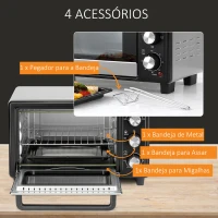 HOMCOM Mini Forno 16L 1400W com 3 Modos de Aquecimento Temperatura até 230°C Temporizador 60 Minutos 44x32x28,1 cm Prata(m-4)