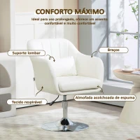 HOMCOM Cadeira de Escritório Giratória 360° Tamborete de Bar Cozinha Cabeleireiro com Encosto Envolvente Altura Ajustável 60x60x79-91 cm Branco(m-6)