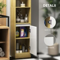 HOMCOM Dulap Înalt de Baie Spațios, Mobilier de Baie cu 2 Dulapuri și Rafturi Reglabile, 30x24x170 cm, Lemn Natural(m-5)