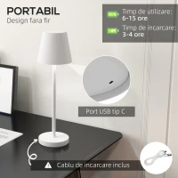 HOMCOM Lampă de Masă cu 3 Lumini Albe, Lampă Portabilă Modernă cu Cablu Inclus, Ø11,2x36,5 cm, Alb(m-4)