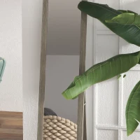 HOMCOM Oglindă cu Ramă din MDF cu Picioare și Cârlige pentru Utilizare pe Perete sau Mobilă, 37x40x155 cm, Gri(m-9)