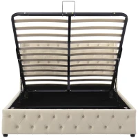 Cama tapizada con cajón hidráulico y somier, sin colchón, 140×200 cm, Beige(m-12)