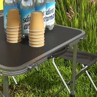 Outsunny Conjunto de Campismo de 5 Peças Mesa Dobrável com Assentos Inclui 1 Mesa Ajustável em Altura com Orifício e 4 Assentos Preto(m-9)