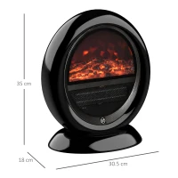 HOMCOM Freestanding Electric Fireplace Indoor Space Table Top Heater with Realistic Flame Effect, Rotatable Head, Overheating Protection, 1500W, Black(m-7)