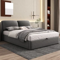 Letto imbottito con contenitore idraulico e tre cassetti, rete a doghe con testiera, senza materasso, 140x200 cm, Grigio(m-5)