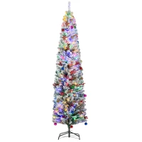 HOMCOM 7' Artificial Prelit Christmas Trees Holiday Décor with Colourful LED Lights, Flocked Tips, Berry, Pine Cone(m-11)