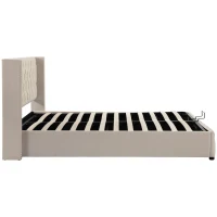 Cama tapizada con cajón hidráulico y somier, sin colchón, 140×200 cm, Beige(m-13)