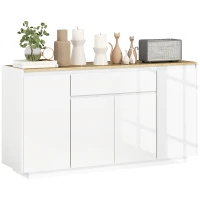 HOMCOM Bufet de Bucătărie cu 3 Dulapuri și 4 Uși cu Îchidere Lină, Mobilier Modern cu Sertar, 140x40x75 cm, Alb(m-1)