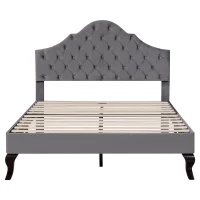 Lit rembourré avec tête de lit réglable en hauteur et sommier à lattes, sans matelas, 90×200 cm, Gris(m-2)