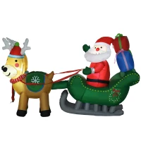 HOMCOM Decoração Insuflável de Natal Pai Natal com Trenó 2 Renas e Luzes LED 210x70x125 cm Multicor(m-11)