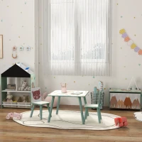 ZONEKIZ Conjunto de Mesa e Cadeiras para Crianças de 3 Peças Mesa Infantil com 2 Cadeiras Conjunto de Móveis para Atividades Verde(m-8)