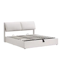 Polsterbett mit hydraulischem Bettkasten und drei Schubladen, Lattenrost mit Kopfteil, ohne Matratze, 180×200 cm, Weiß(m-2)