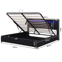 Letto imbottito con rete a doghe, spazio di stoccaggio e illuminazione LED, senza materasso, 180×200 cm, Nero(m-3)