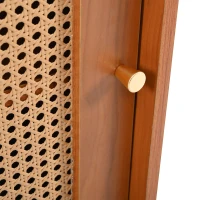 Mesa de bar extensible con almacenamiento, tejido de ratán en las puertas, estantes ajustables, 138-193×39×104 cm, Marrón(m-7)