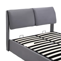 Letto imbottito con contenitore idraulico e tre cassetti, rete a doghe con testiera, senza materasso, 140x200 cm, Grigio(m-6)