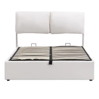 Cama tapizada con canapé hidráulico y tres cajones, somier con cabecero, sin colchón, 140x200 cm, Blanco(m-1)